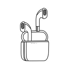 Wireless earphone vector line illustration.  Doodle style wireless earphone icon. Vector isolated objects on a white background