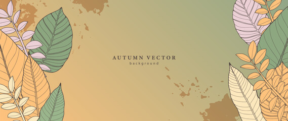 Orange autumn background with leaves and branches. Delicate botanical background for decor, wallpapers, postcards and presentations.
