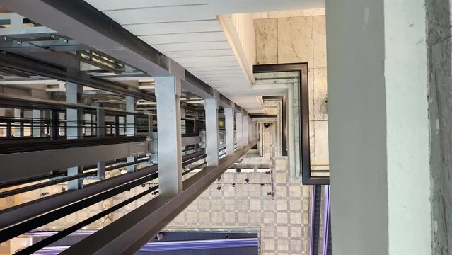 The movement of elevators in a private business center