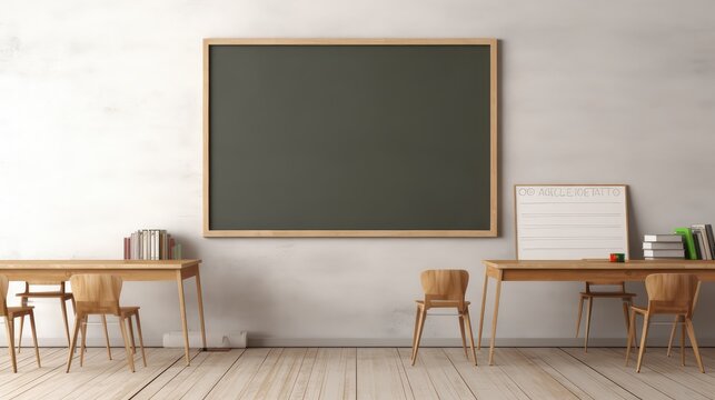 Classroom interior of the school style minimal without student and teacher, presentation room Generative AI