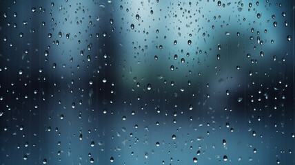 Rainy Water Drops On Glass Window, AI Generate