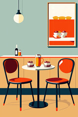 Retro vintage Graphic minimal of Cafe Interior design illustration made with Generative AI 