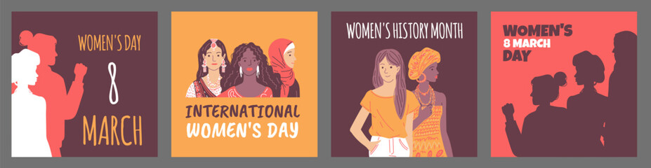 International women’s day posters set, flat vector illustration.