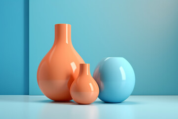 Assorted decorative vases on a colorful background interior details, AI Generation