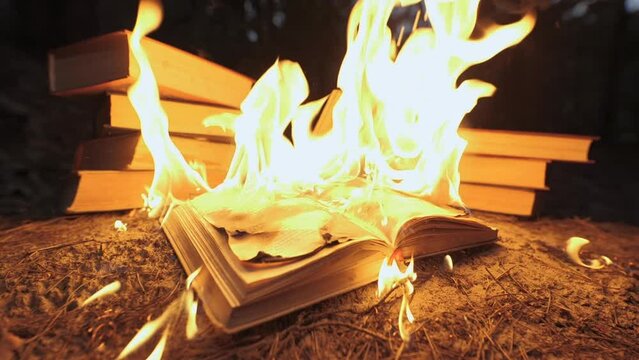 Burning book on fire flames