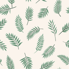 Vector Seamless Pattern with Green Tropical Palm Leaves. Tropical Exotic Foliage, Sprig with Leaves, Tree Twigs. Decorative Tropical Leaf Seamless Print