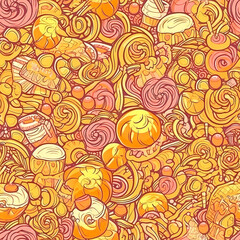 Illustration seamless pattern cartoony style, sweet candy style.