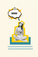 Vertical composite artwork 3d photo collage of cheerful nice woman sit with smartphone chatting isolated creative drawing background