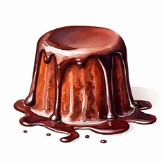 French chocolate dessert with mint watercolor isolated illustration on the white background