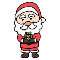 Santa holding a green gift box