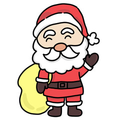 Santa holding a yellow gift bag