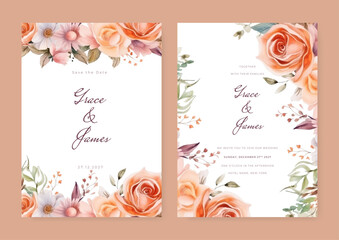 Colorful modern wedding invitation card with flora and flower