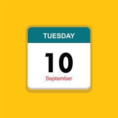 september 10 tuesday icon with yellow background, calender icon