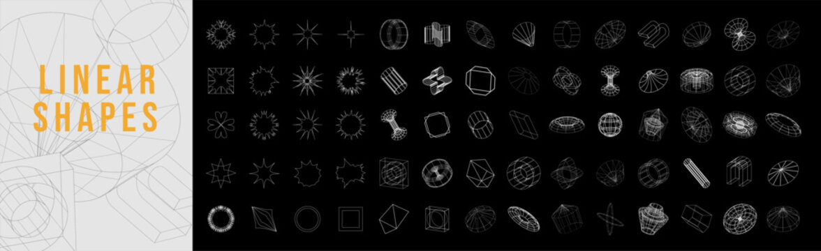 Trendy geometric design elements. Simple shapes forms and frames inspired brutalism, abstract bauhaus and boho cosmic style. Universal star and flower shape, basic form