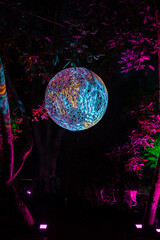 disco ball hanging among illuminated trees
