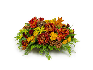 Autumn Fall Floral flower arrangement - Mixed flowers - Table arrangement isolated on white background - Florist, Small Business, Retail