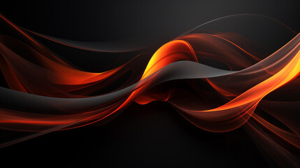 Abstract art in black with bright orange details in its wavy liquid. Flows randomly in the horizontal direction.
