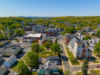 St Mary of the Annunciation Church at 4 Herbert Street in historic city center of Melrose, Massachusetts MA, USA. 