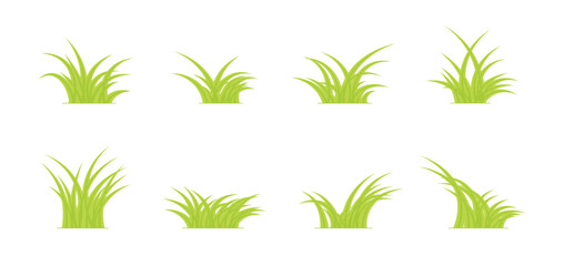 collection of green grass icon vector illustration, in flat style design. cartoon grass natural, organic, bio silhouette set.