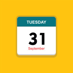 september 31 tuesday icon with yellow background, calender icon