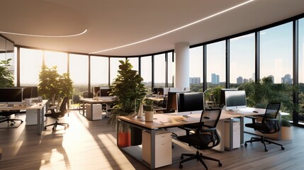 Fototapeta premium Interior Decoration of Modern Office space with nature and perfect space