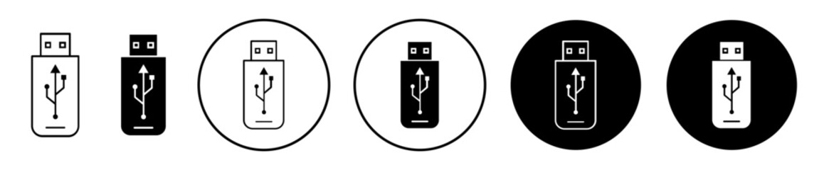 USB icon set. USB port cable vector symbol. power bank USB Type symbol in black filled and outlined style. - obrazy, fototapety, plakaty
