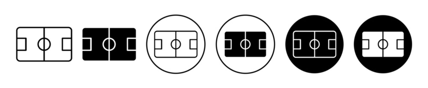 Football field icon set. soccer sport play pitch area vector symbol in black filled and outlined style.