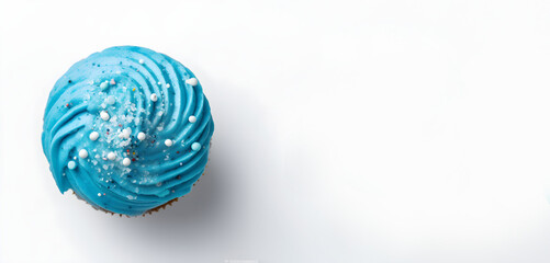 Blue Cupcake with blue icing and sprinkles with copy space
