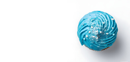 Fototapeta na wymiar Blue Cupcake with blue icing and sprinkles with copy space 