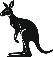 A silhouette black and white kangaroo illustration