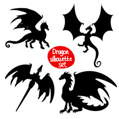 Set of vector dragon silhouette on white background
