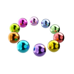 Abstract geometrical shapes circle formered of colorful chrome spheres isolated on background