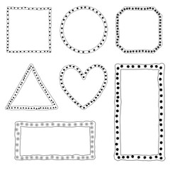 Set of Hand drawn frame and border with different shapes: heart, square, cycle, rectangle.