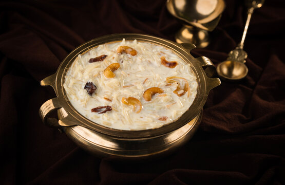 Kerala Onam festival special dessert semiya payasam arranged in golden bowl