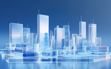 Abstract blue futuristic buildings background.