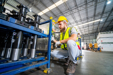 Storehouse workers are checking stock and inventory in retail warehouse. Business factory industry concept.