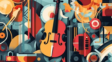 Abstract Music background with musical instruments. Vector illustration in flat design style. Music concept. Ai generative