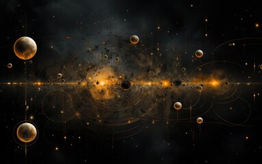 Golden dimensions multiverse planets. - obrazy, fototapety, plakaty
