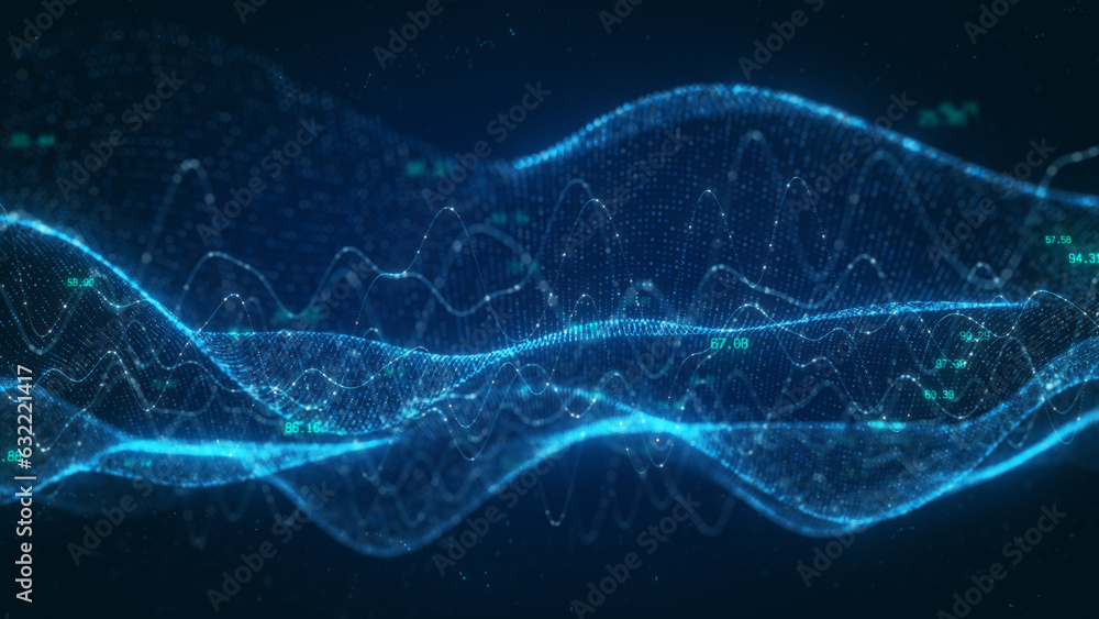 Poster Futuristic Digital Wave Abstract Technology Concept with Data Flow and Coding Patterns, Information Technology Connection