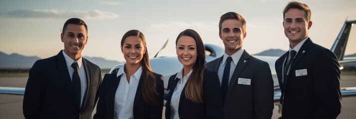 Pilots stand in front of the plane. Generative AI