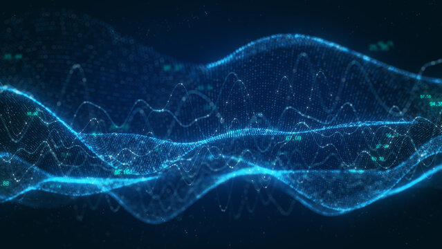 Futuristic Digital Wave Abstract Technology Concept with Data Flow and Coding Patterns, Information Technology Connection