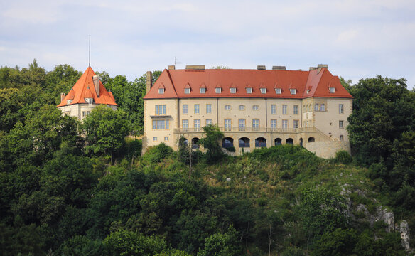 Historic Przegorzaly Castle and Villa Baszta on a forest hill near Krakow, Poland.