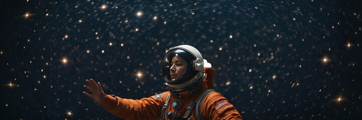 An astronaut in zero gravity admires the beauty of the boundless cosmos. The concept of human unity with outer space, admiration for its beauty. Hyper-realistic style, high resolution. - 632222284