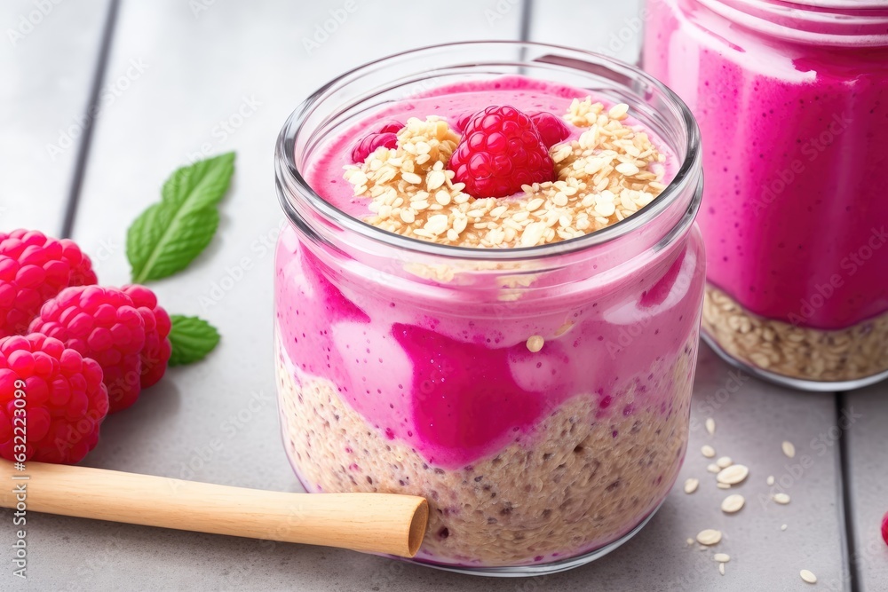 Poster raspberry smoothie or milkshake with berries. ai generative