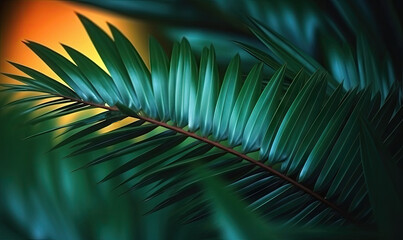 Obraz premium Palm leaves wallpaper. Sunny tropical background. For banner, postcard, book illustration. Created with generative AI tools