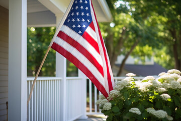 An American flag hangs on the terrace of the house 1