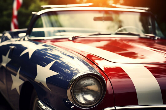 Retro car with American flag