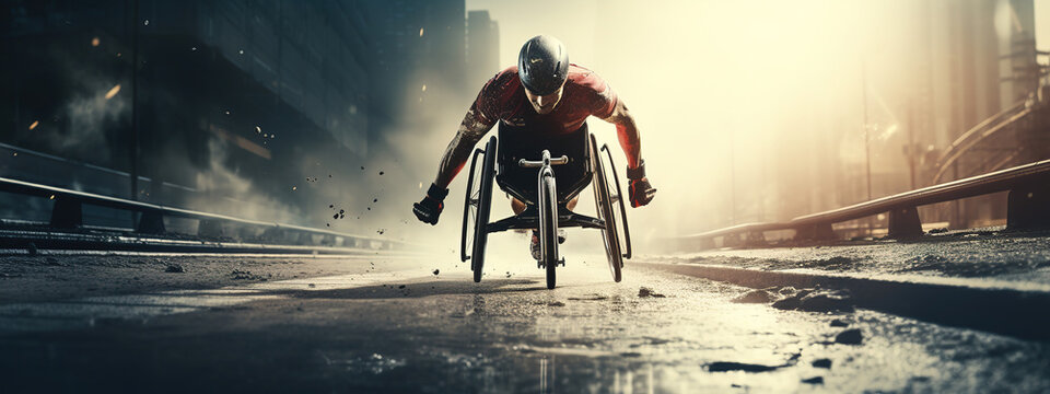 The handicap athlete preparing to start running, poster with copy space