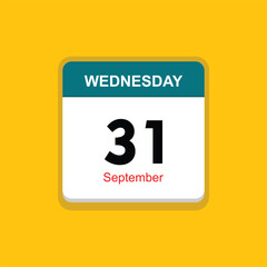 september 31 wednesday icon with yellow background, calender icon