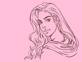 woman with long hair vector for illustration card decoration 